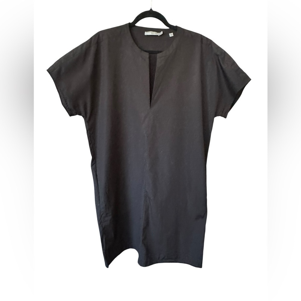 Vince Black Short-Sleeve Notch-Neck Tunic dress size M